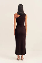Beau Gathered Asymmetrical Midi Dress - Espresso
