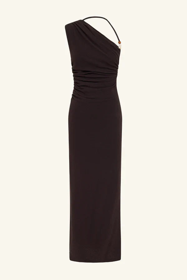 Beau Gathered Asymmetrical Midi Dress - Espresso