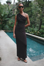 Beau Gathered Asymmetrical Midi Dress - Espresso
